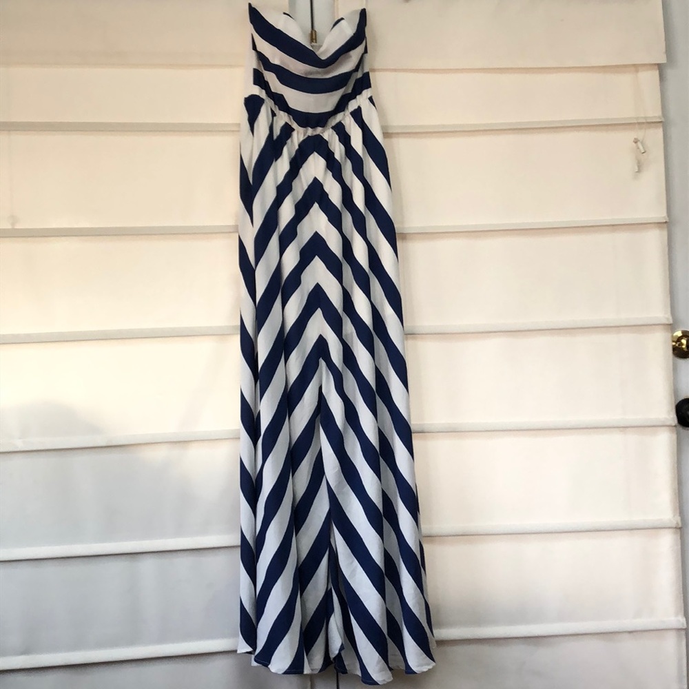Blue/White stripe strapless day dress